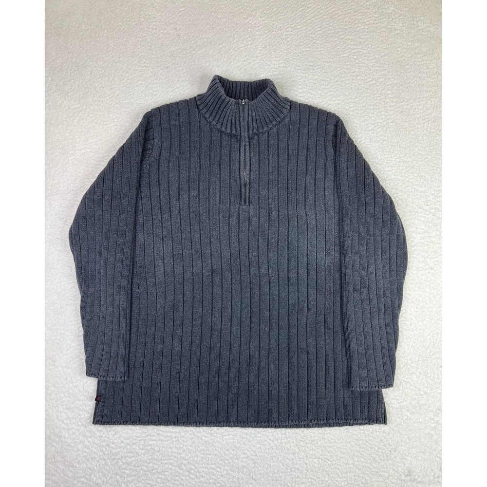 Lauren Ralph Lauren Gray Cotton 1/4 Zip Mock Neck Ribbed Sweater Womens 2X Plus‎
